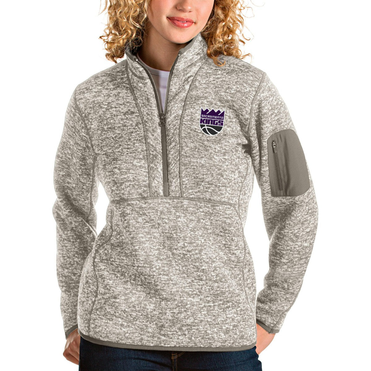 Sacramento Kings Antigua Women's Fortune Quarter-Zip Pullover Jacket - Natural cheap