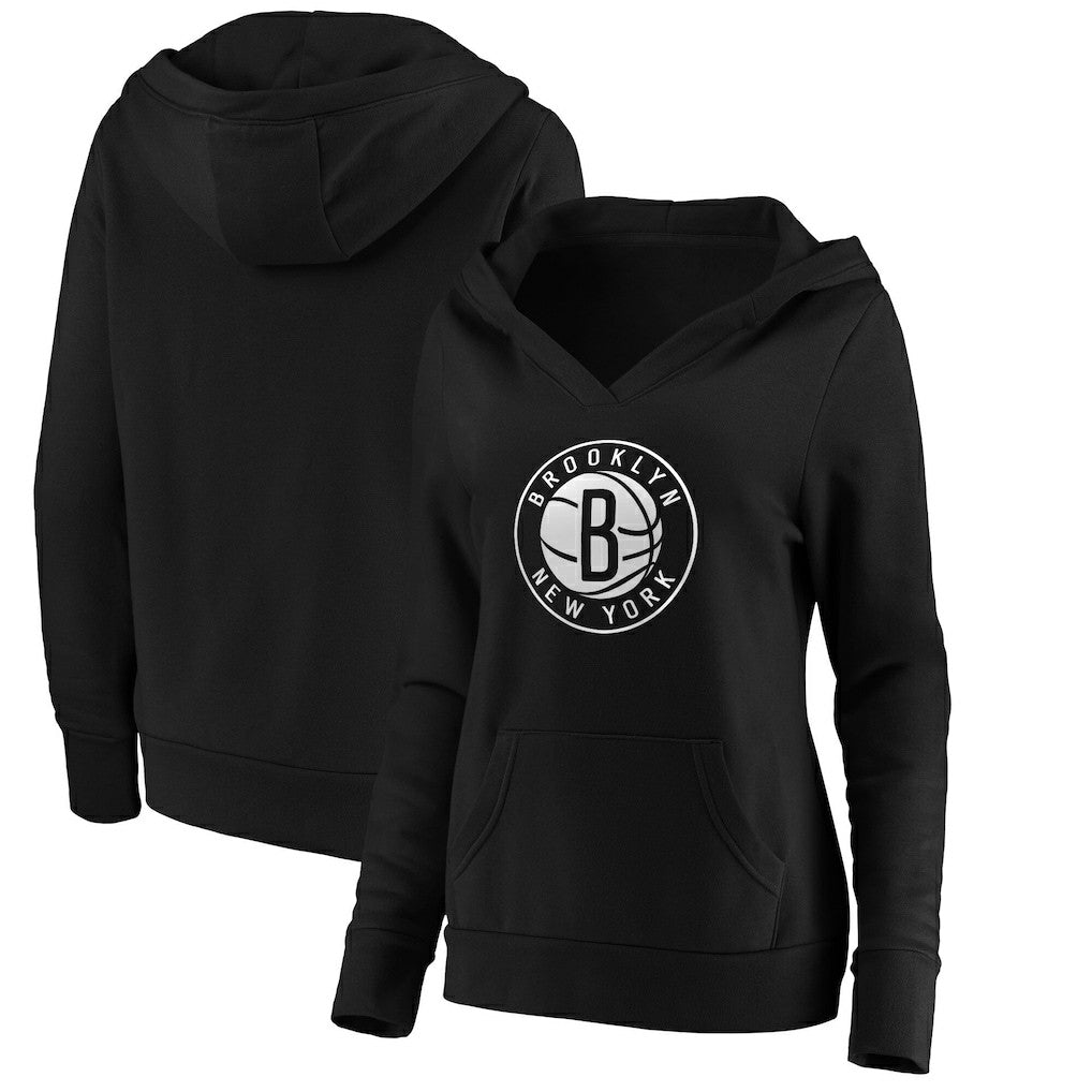Brooklyn Nets Women's Primary Logo V-Neck Pullover Hoodie - Black | Fanatics sale