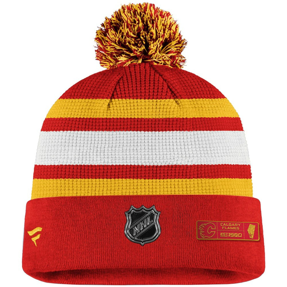 Calgary Flames Fanatics Authentic Pro Cuffed Pom Knit Hat