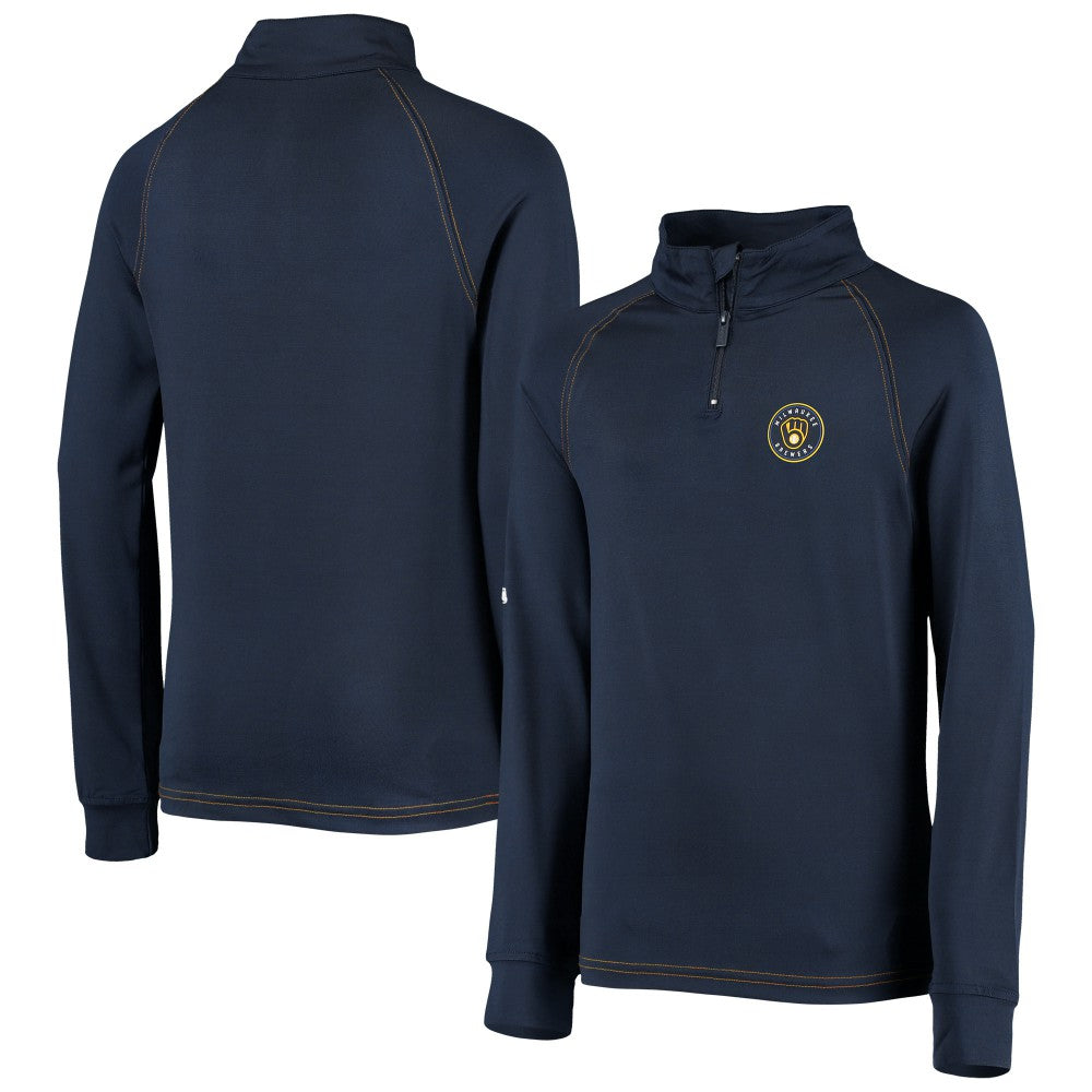 Milwaukee Brewers Stitches Youth Raglan Quarter-Zip Jacket - Navy