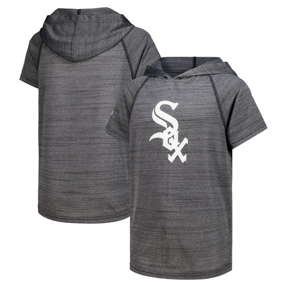 Chicago White Sox Stitches Youth Raglan Short Sleeve Pullover Hoodie - Heathered Black