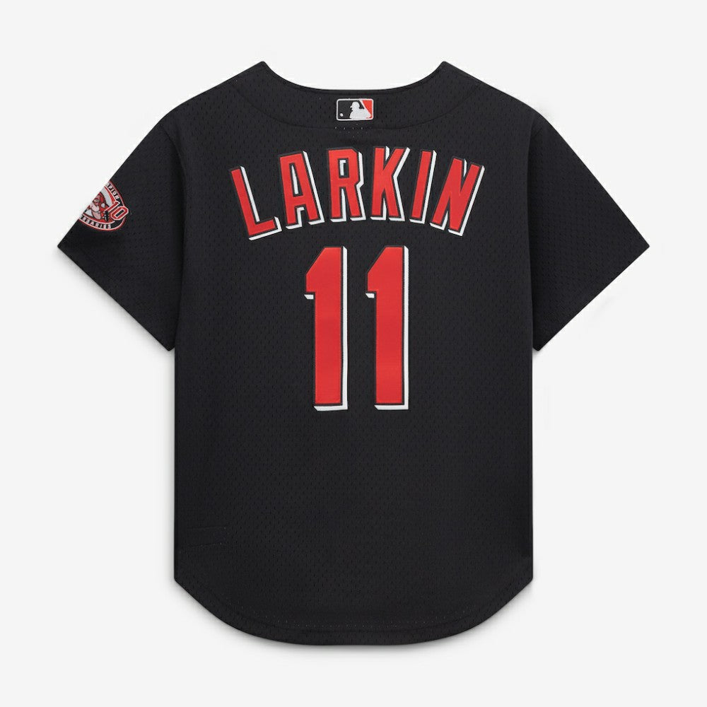 Barry Larkin Cincinnati Reds Cooperstown Collection Mesh Batting Practice Button-Up Jersey - Black | Mitchell & Ness