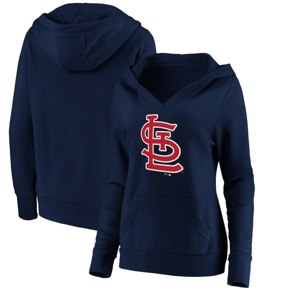 St. Louis Cardinals Women's Official Logo Crossover V-Neck Pullover Hoodie - Navy