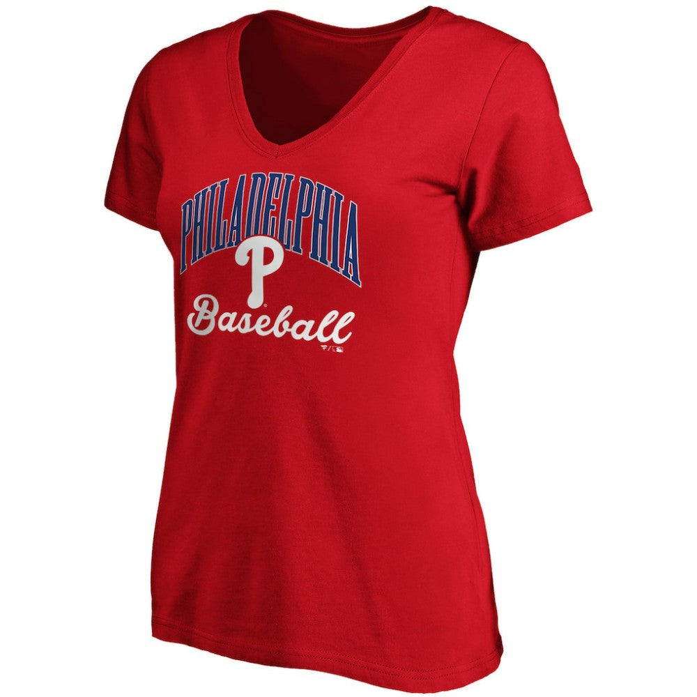 Philadelphia Phillies Women's Victory Script V-Neck T-Shirt - Red