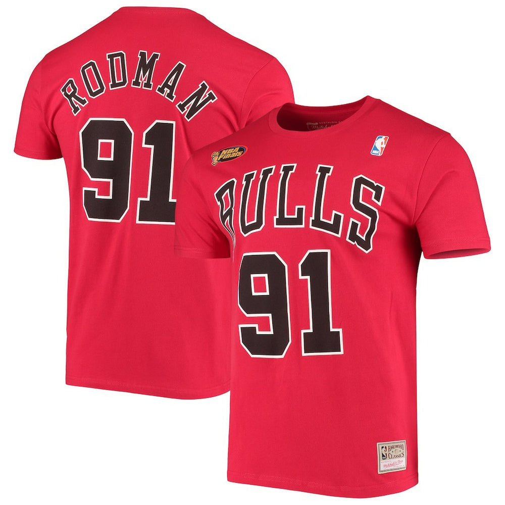 Dennis Rodman Chicago Bulls Hardwood Classics Stitch Name & Number T-Shirt sale - Red | Mitchell & Ness sale