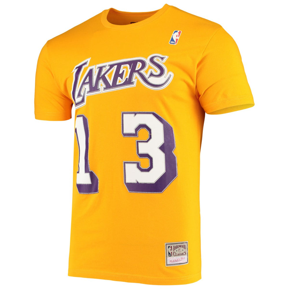 Wilt Chamberlain Los Angeles Lakers Hardwood Classics Stitch Name & Number T-Shirt - Gold | Mitchell & Ness on sale