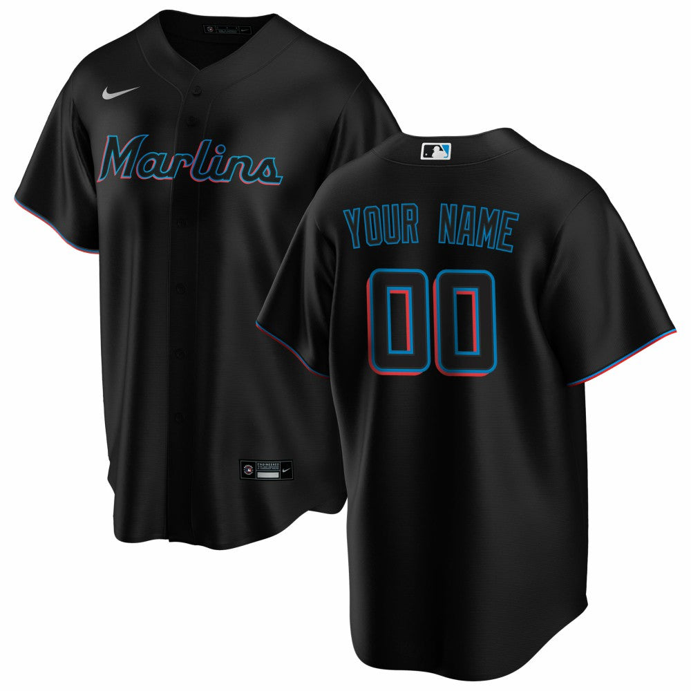 Miami Marlins Alternate Replica Custom Jersey - Black | Nike