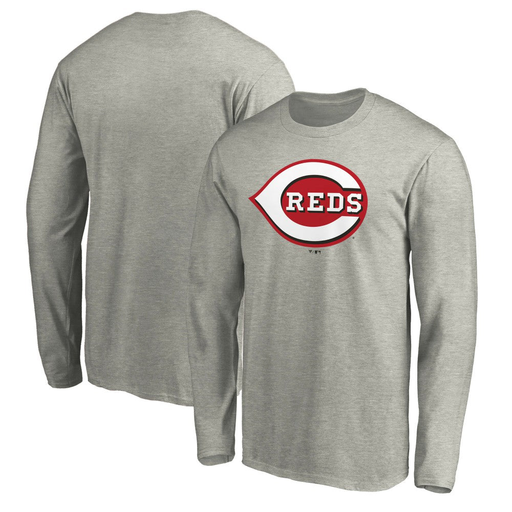 Cincinnati Reds Official Team Logo Long Sleeve T-Shirt - Heather Gray
