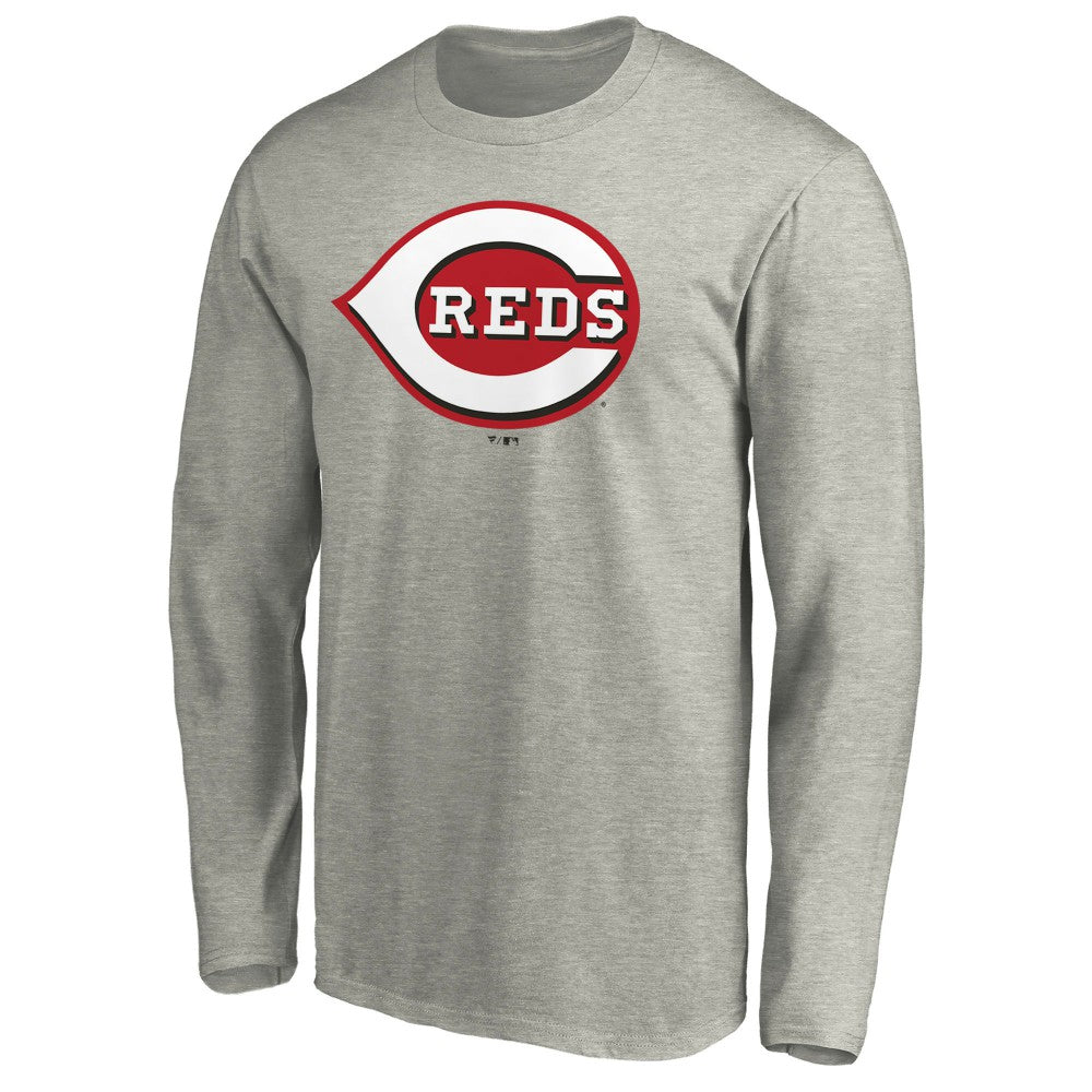 Cincinnati Reds Official Team Logo Long Sleeve T-Shirt - Heather Gray
