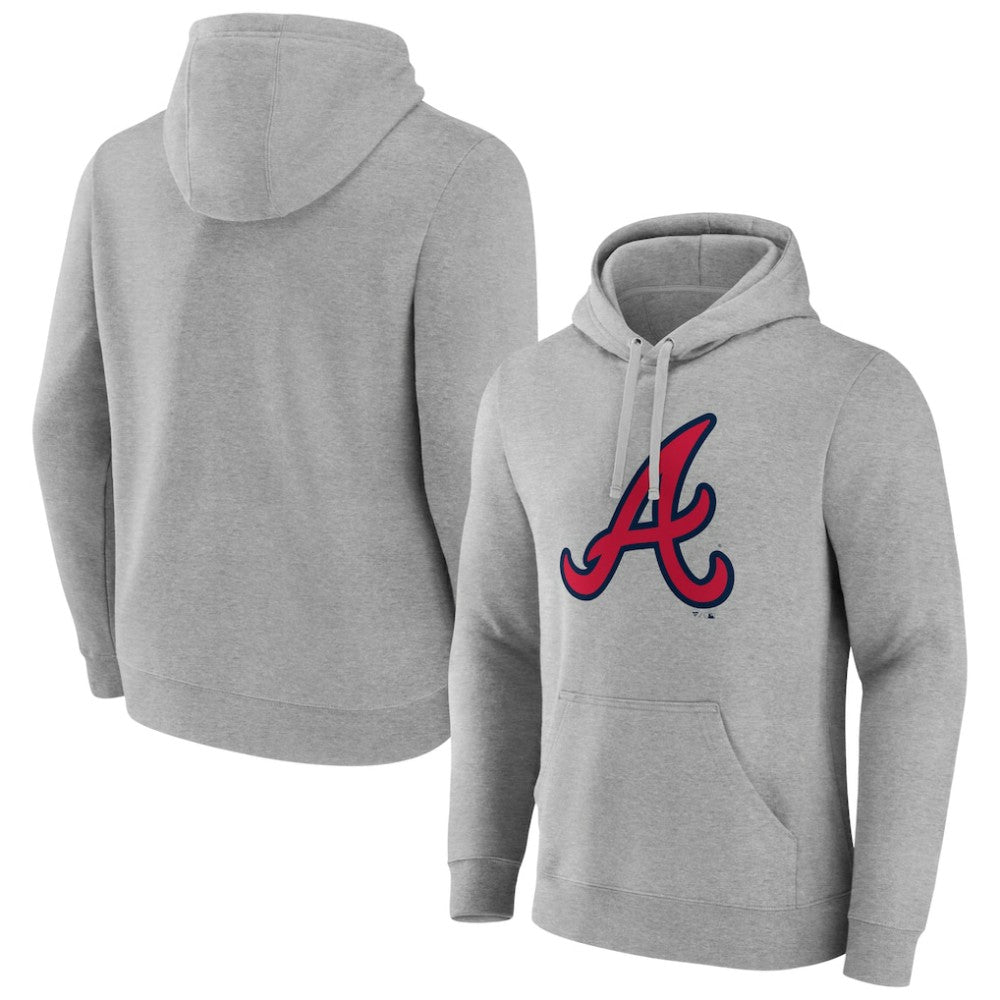 Atlanta Braves Official Logo Fitted Pullover Hoodie - Heather Gray