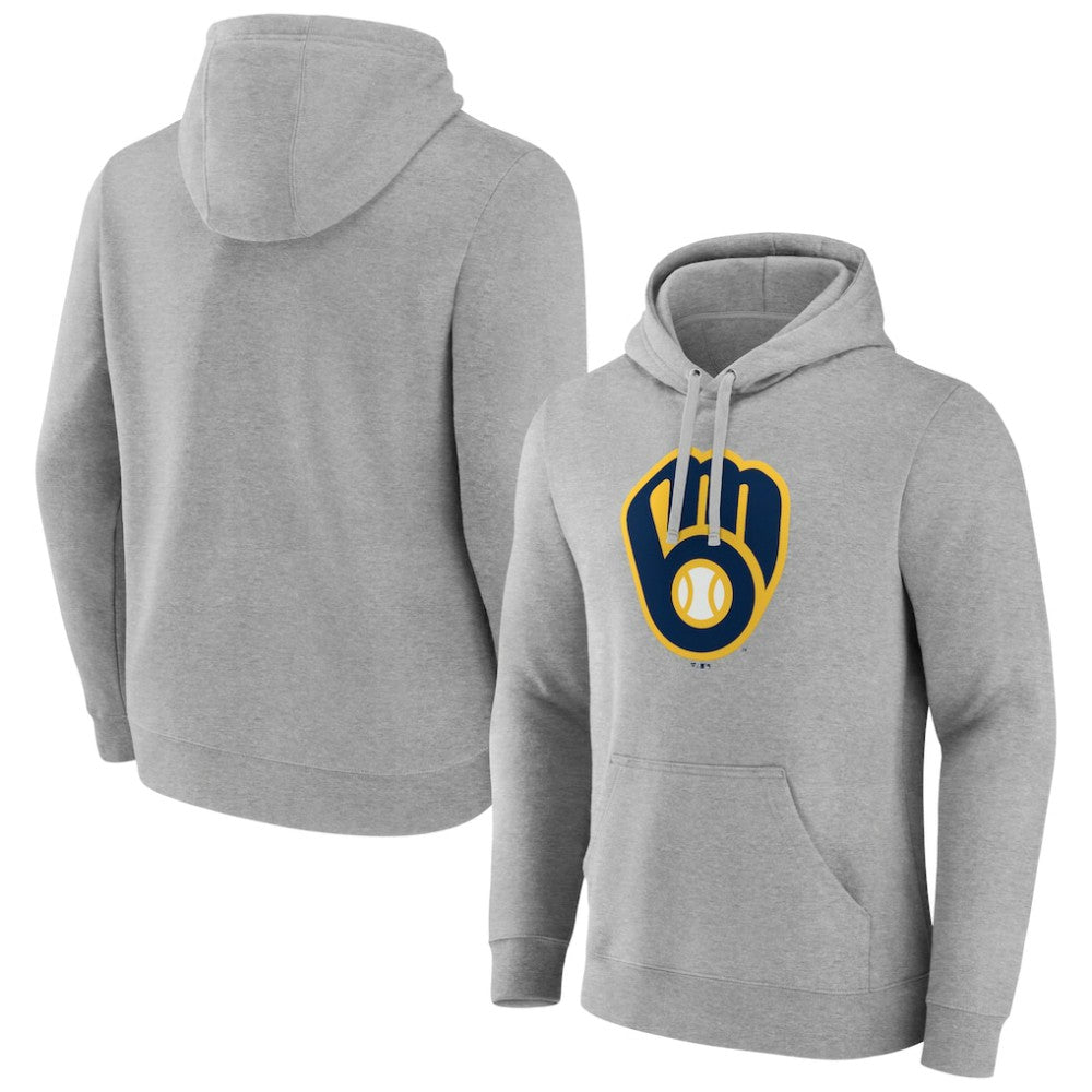 Milwaukee Brewers Official Logo Fitted Pullover Hoodie - Heather Gray