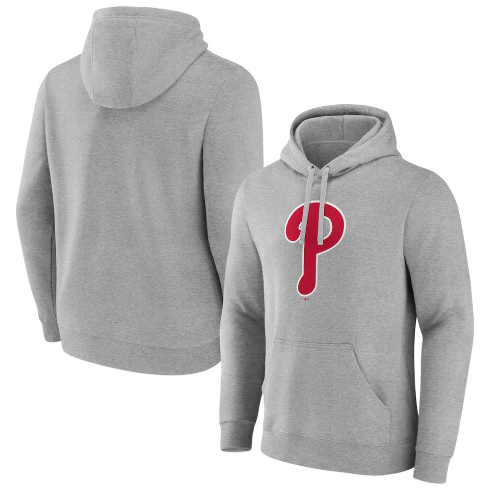 Philadelphia Phillies Official Logo Fitted Pullover Hoodie - Heather Gray