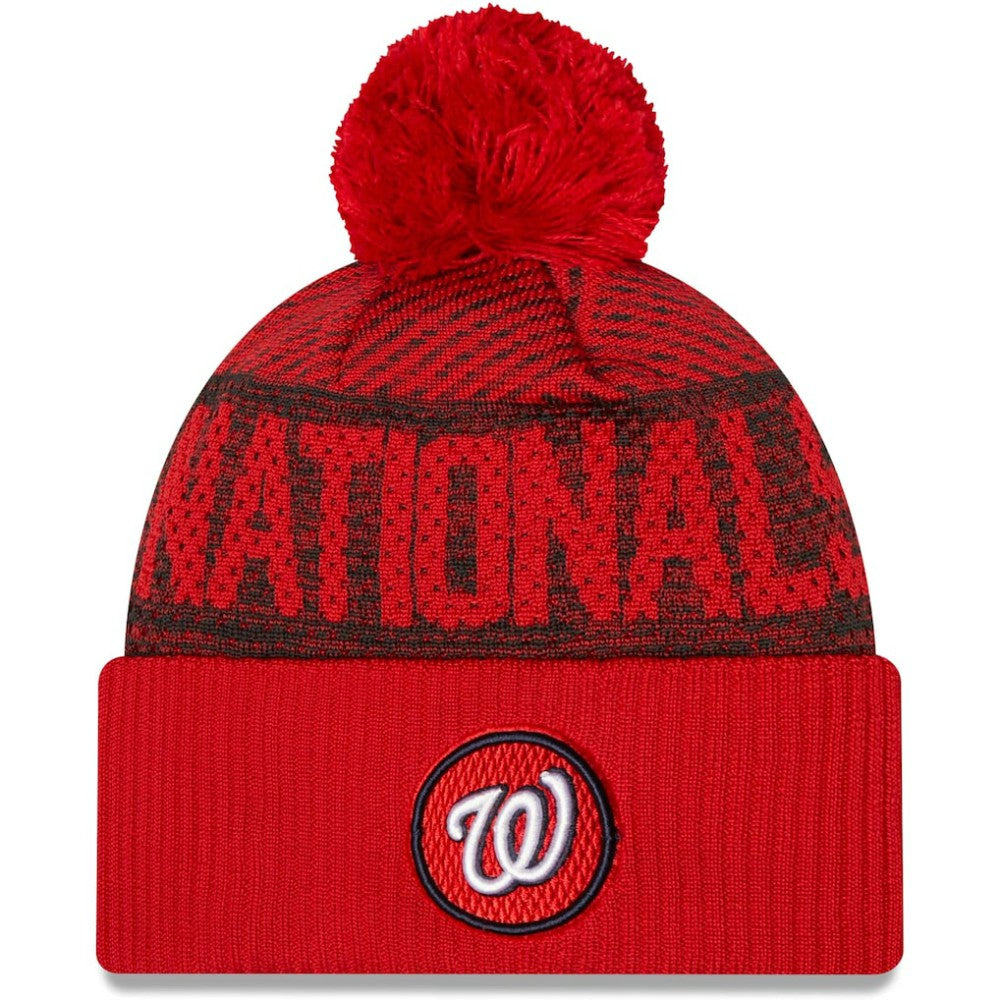 Washington Nationals Authentic Collection Sport Cuffed Knit Hat with Pom - Red | New Era