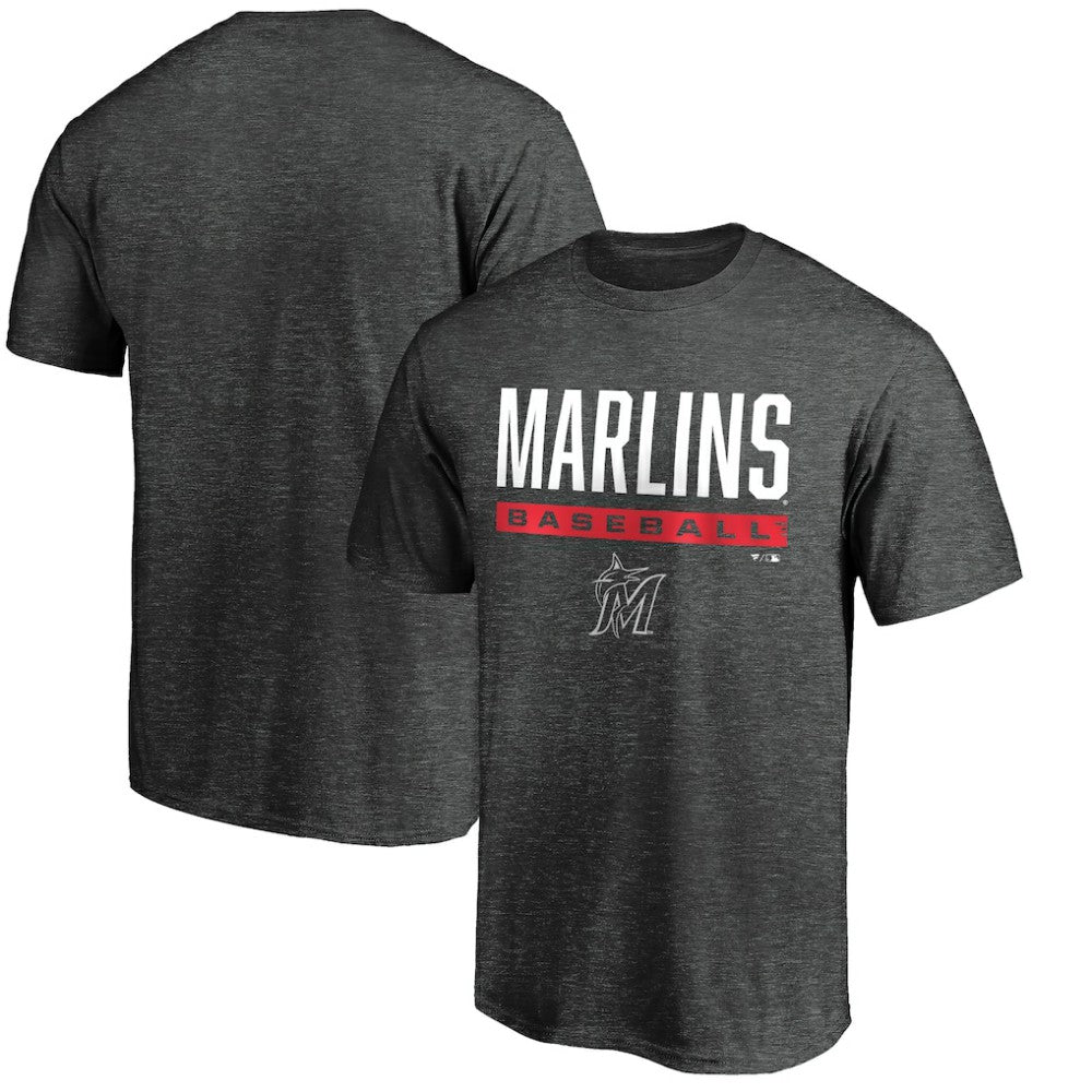 Miami Marlins Win Stripe Logo T-Shirt II - Charcoal