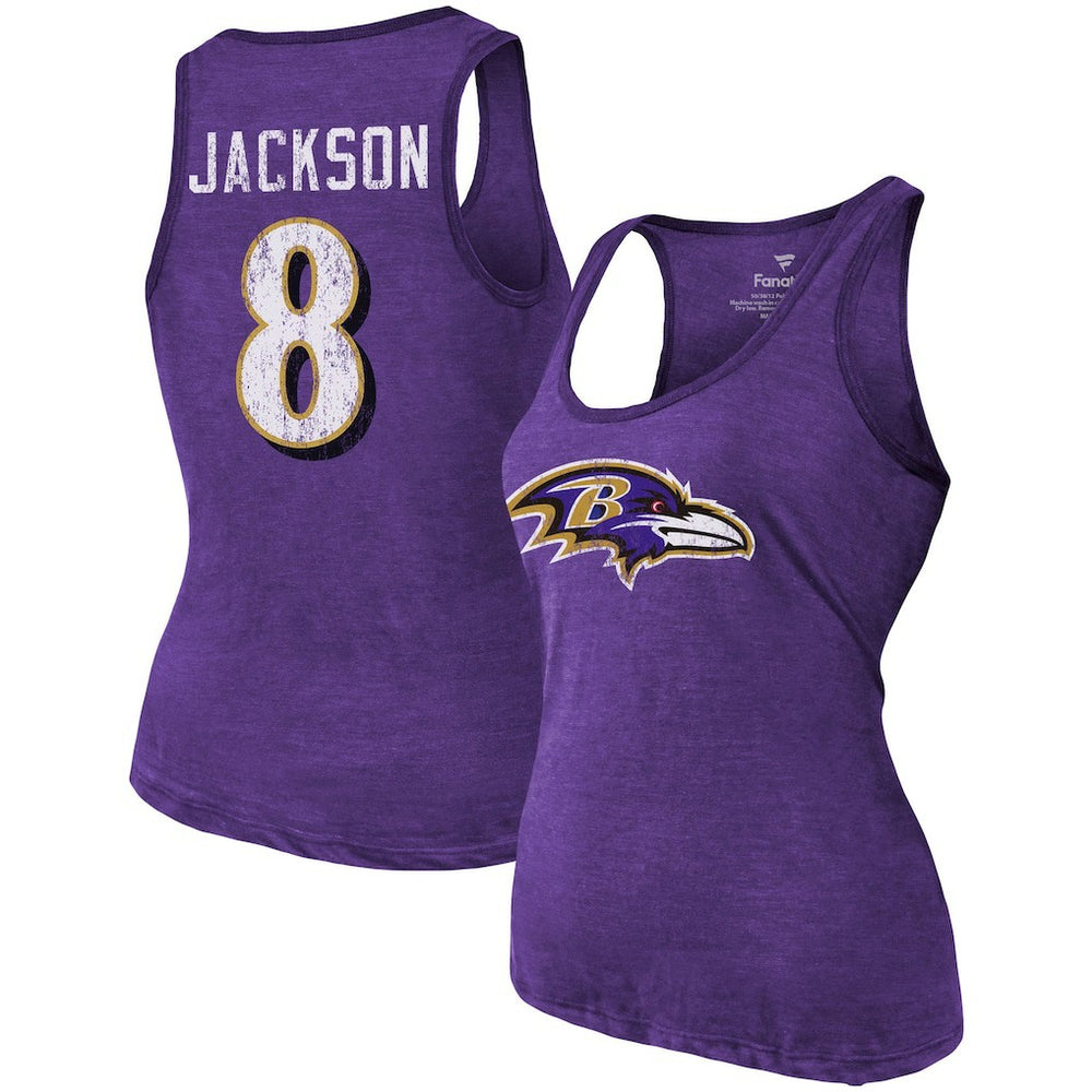 NFL Baltimore Ravens Lamar Jackson  Majestic Threads Women's Name & Number Tri-Blend Tank Top