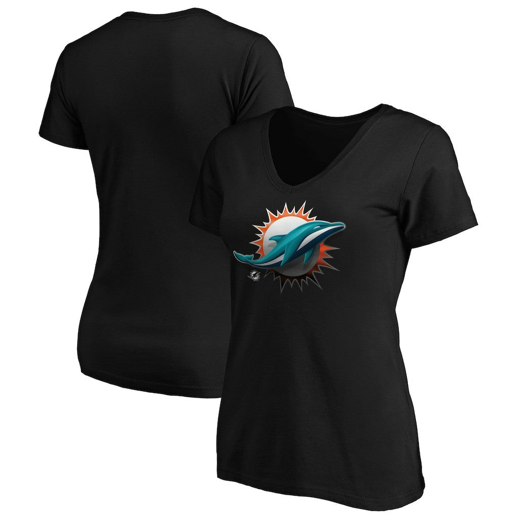 NFL Miami Dolphins Women's Midnight Mascot Logo V-Neck T-Shirt