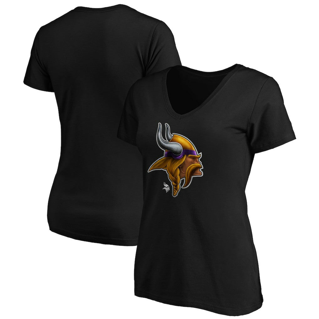 NFL Minnesota Vikings Women's Midnight Mascot Logo V-Neck T-Shirt