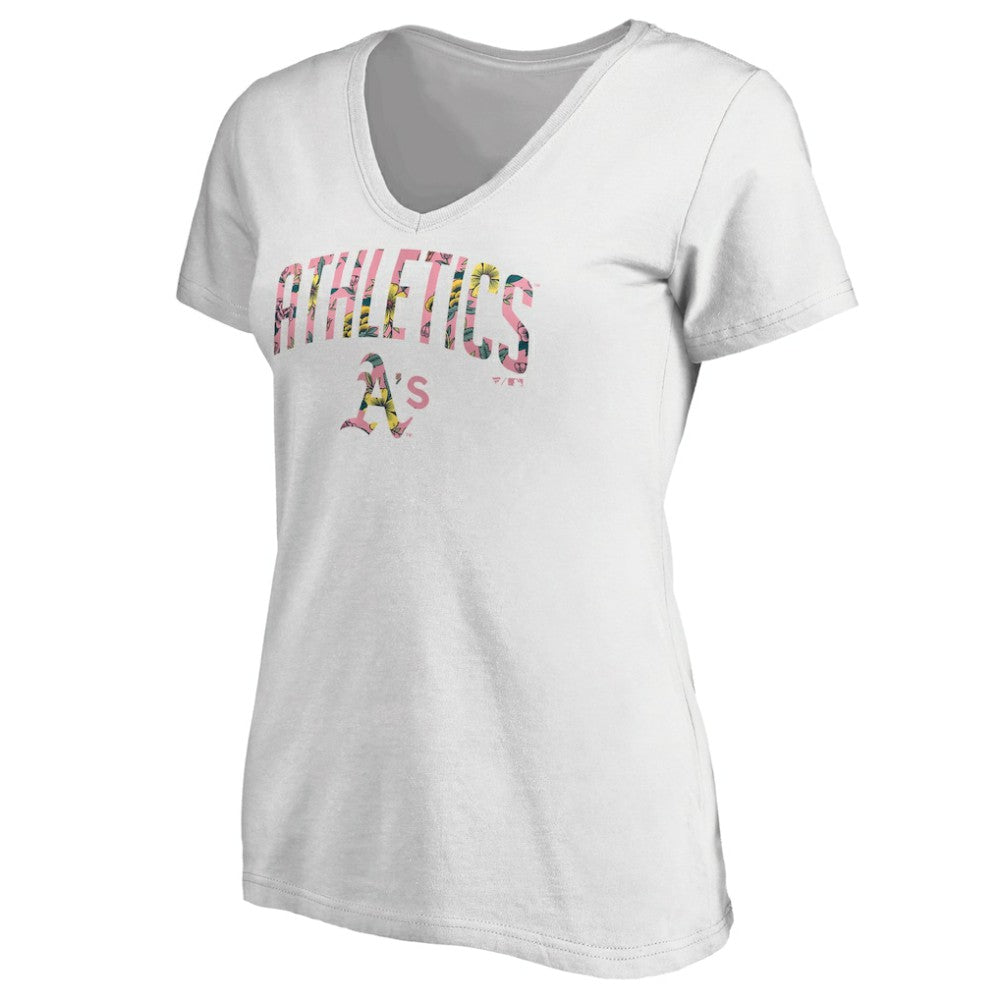 Athletics Women's Floral Arched Logo V-Neck T-Shirt - White