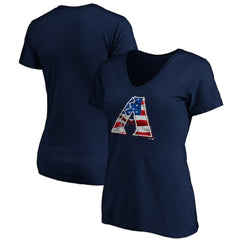 Arizona Diamondbacks Logo Women's Banner Wave V-Neck T-Shirt - Navy
