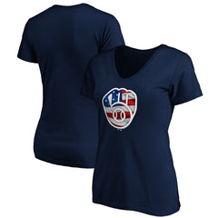 Milwaukee Brewers Logo Women's Banner Wave V-Neck T-Shirt - Navy