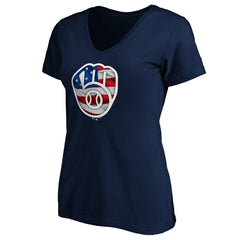 Milwaukee Brewers Logo Women's Banner Wave V-Neck T-Shirt - Navy