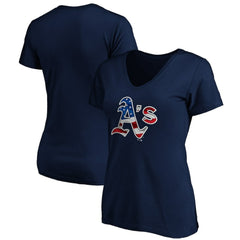 Athletics Logo Women's Banner Wave V-Neck T-Shirt - Navy