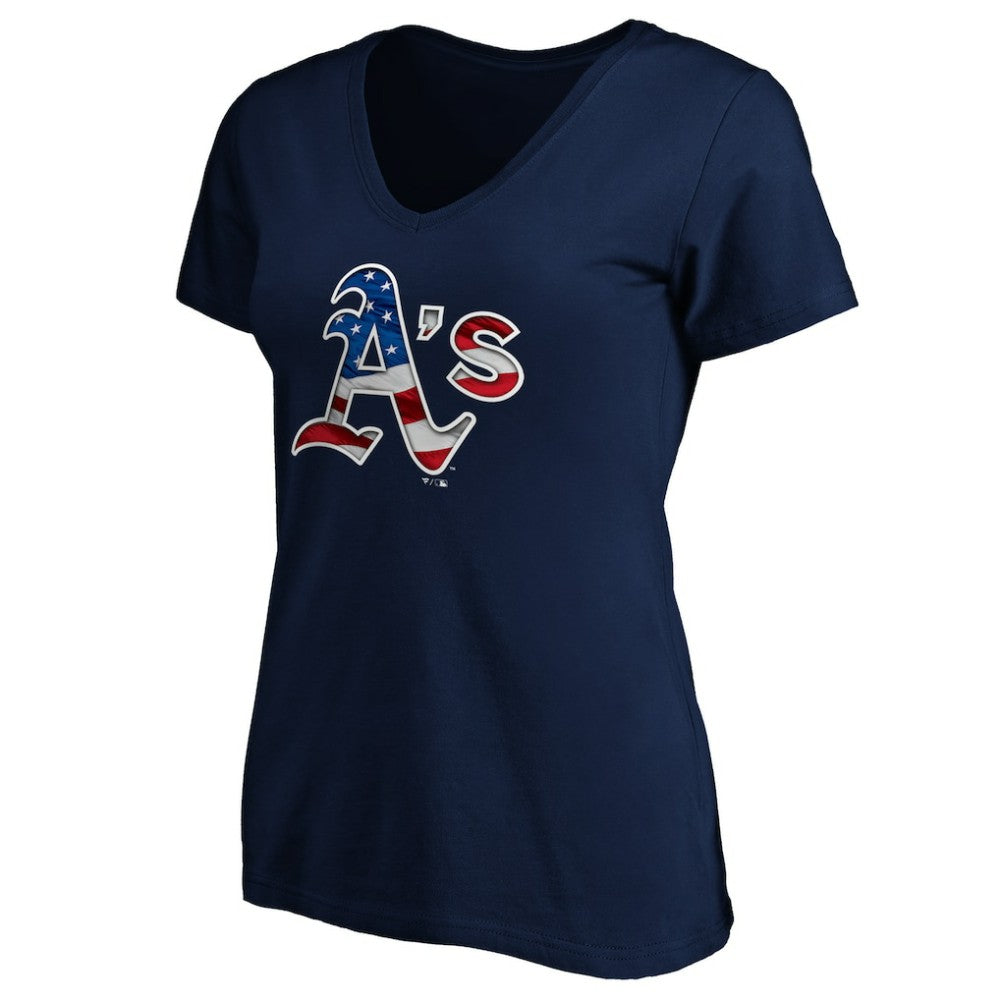 Athletics Logo Women's Banner Wave V-Neck T-Shirt - Navy