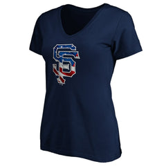 San Francisco Giants Logo Women's Banner Wave V-Neck T-Shirt - Navy