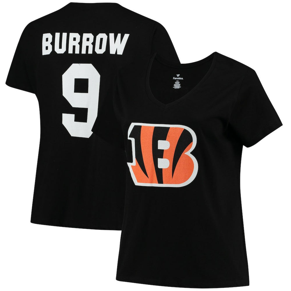 NFL Cincinnati Bengals Joe Burrow  Women's Plus Size Name & Number V-Neck T-Shirt