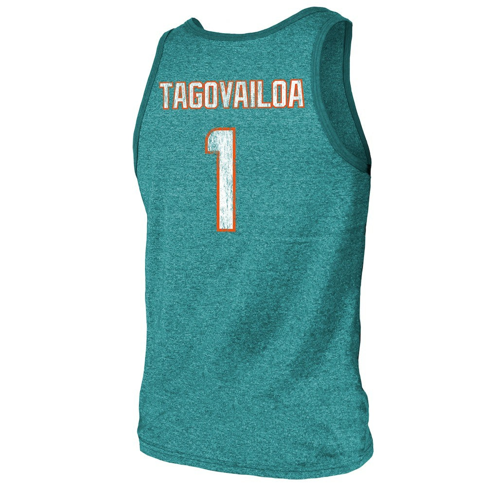 NFL Miami Dolphins Tua Tagovailoa  Majestic Threads Name & Number Tri-Blend Tank Top