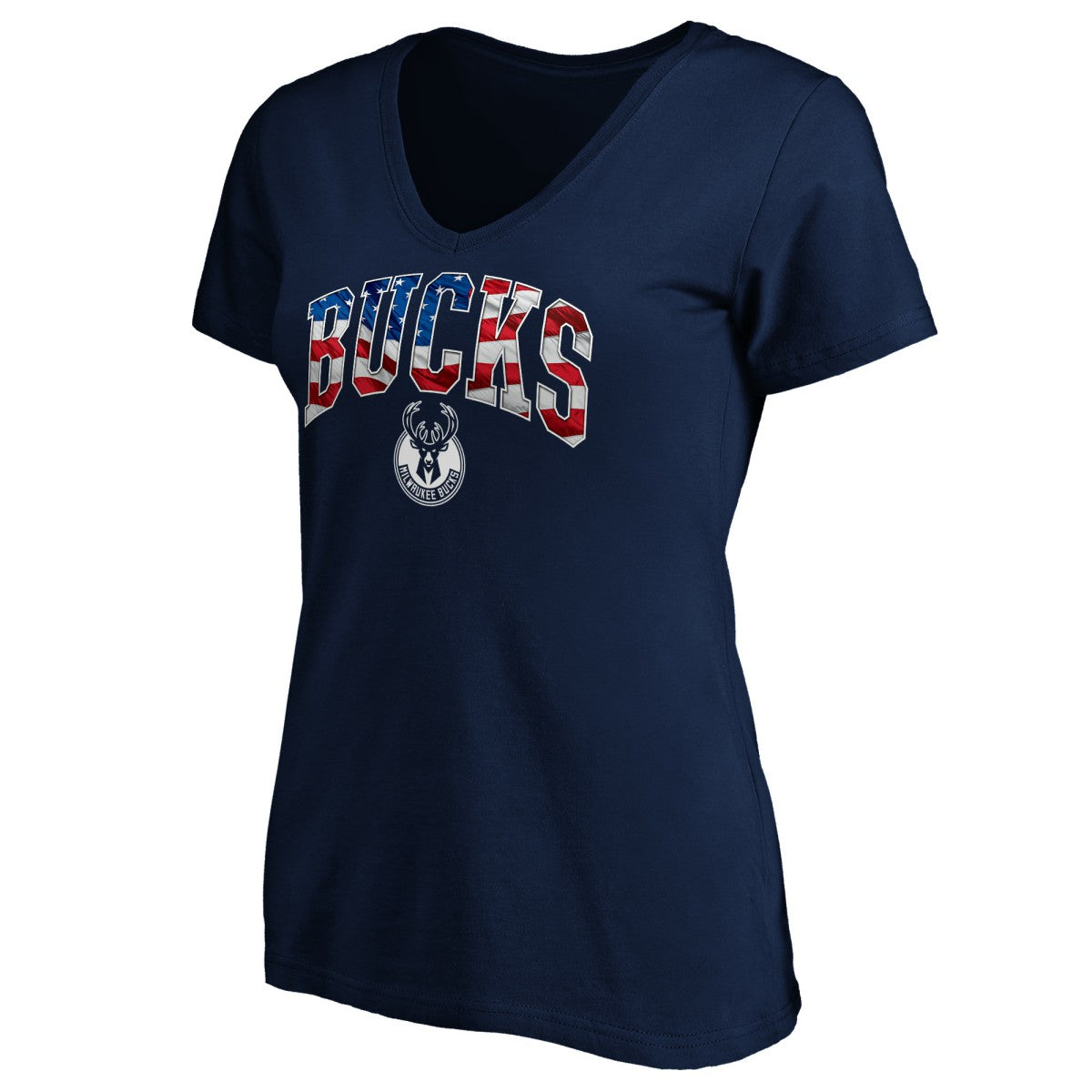 Milwaukee Bucks Women's Banner Wave V-Neck T-Shirt - Navy shop