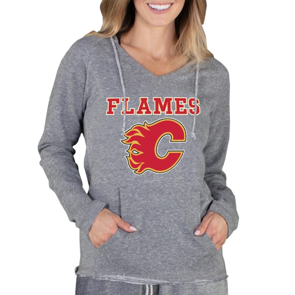 Calgary Flames Concepts Sport Women's Mainstream Terry Tri-Blend Long Sleeve Hooded Top