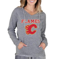 Calgary Flames Concepts Sport Women's Mainstream Terry Tri-Blend Long Sleeve Hooded Top