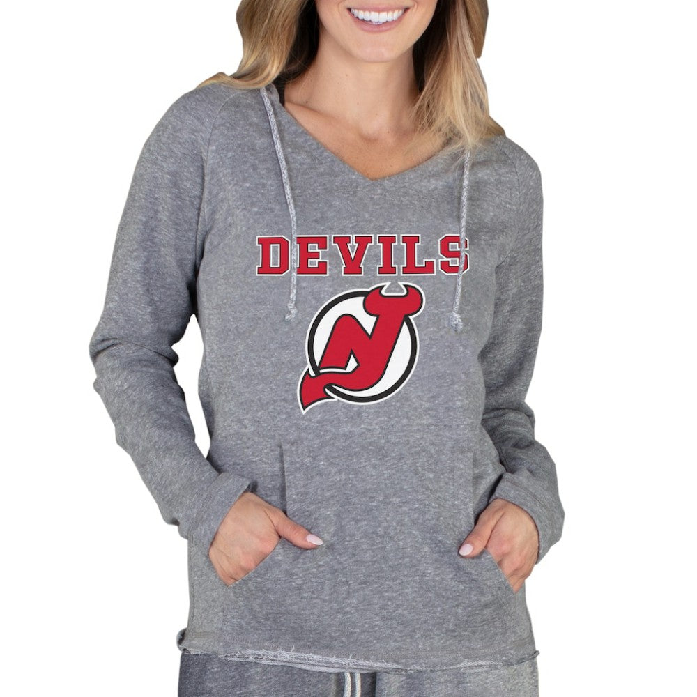 New Jersey Devils Concepts Sport Women's Mainstream Terry Tri-Blend Long Sleeve Hooded Top