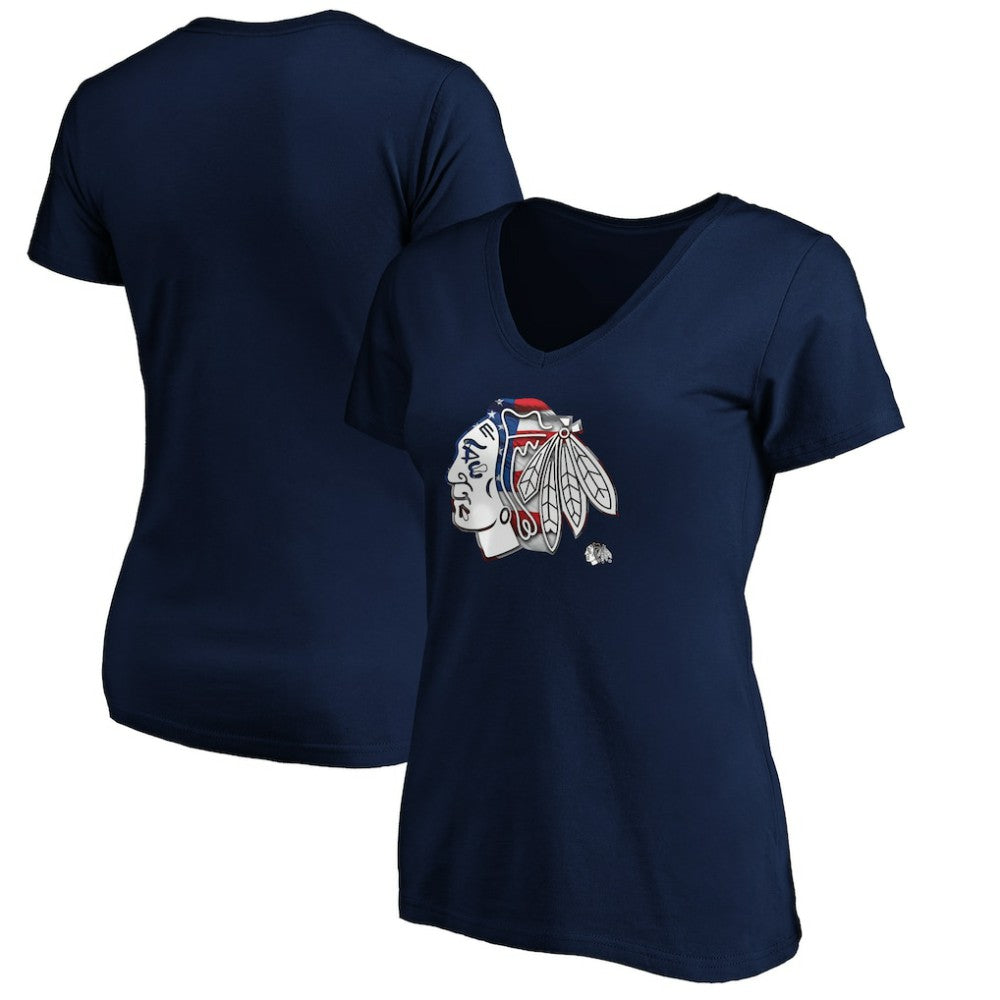 Chicago Blackhawks Women's Banner Wave Logo V-Neck T-Shirt T-Shirt