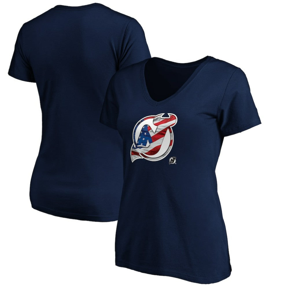 New Jersey Devils Women's Banner Wave Logo V-Neck T-Shirt T-Shirt