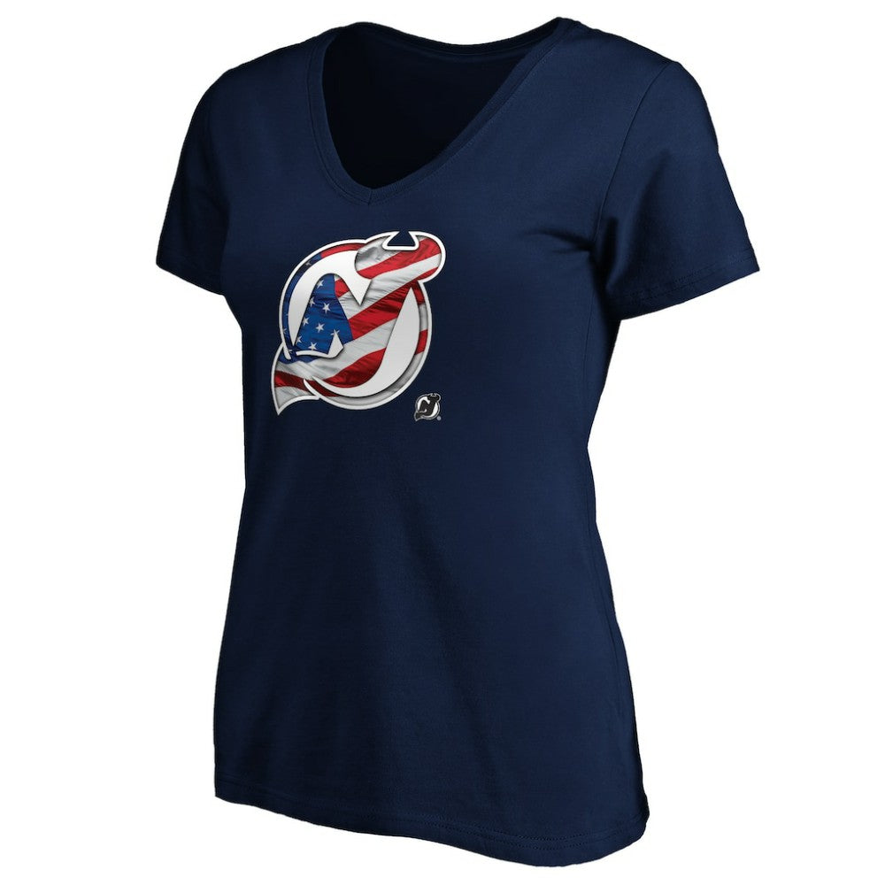 New Jersey Devils Women's Banner Wave Logo V-Neck T-Shirt T-Shirt