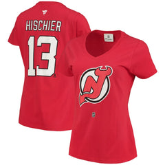 Nico Hischier New Jersey Devils Fanatics Women's Name & Number Logo V-Neck T-Shirt