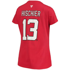 Nico Hischier New Jersey Devils Fanatics Women's Name & Number Logo V-Neck T-Shirt
