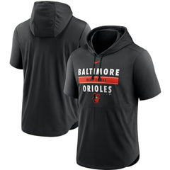 Baltimore Orioles Home Team Short Sleeve Performance Hoodie Top - Black | Nike