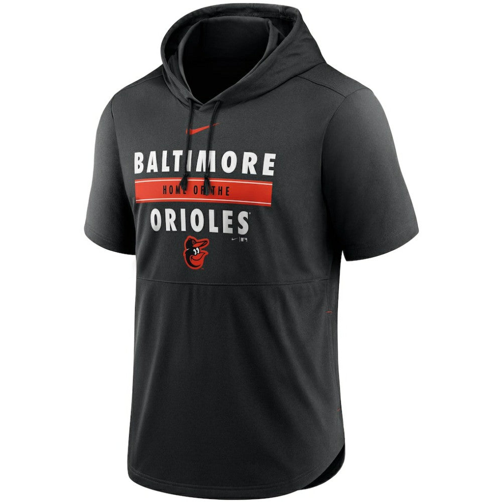 Baltimore Orioles Home Team Short Sleeve Performance Hoodie Top - Black | Nike