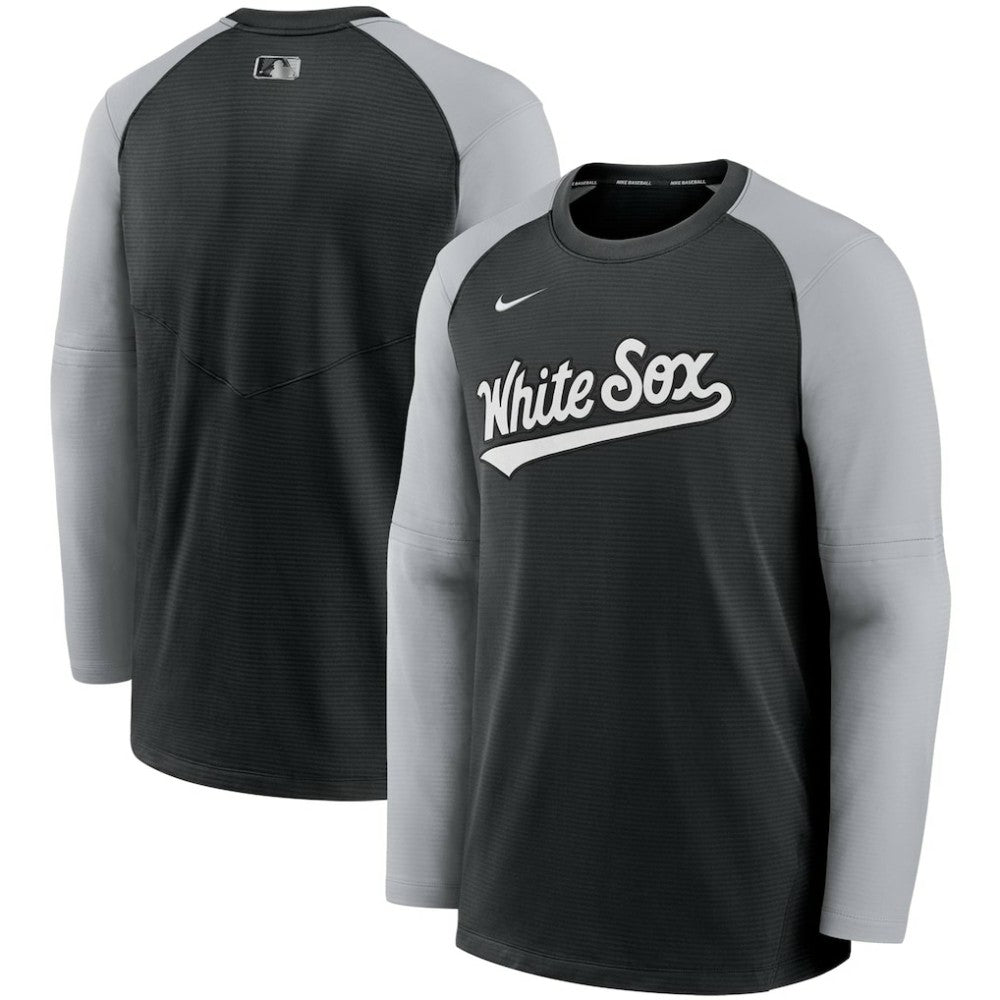 Chicago White Sox Authentic Collection Pregame Performance Raglan Pullover Sweatshirt - Black/Gray | Nike