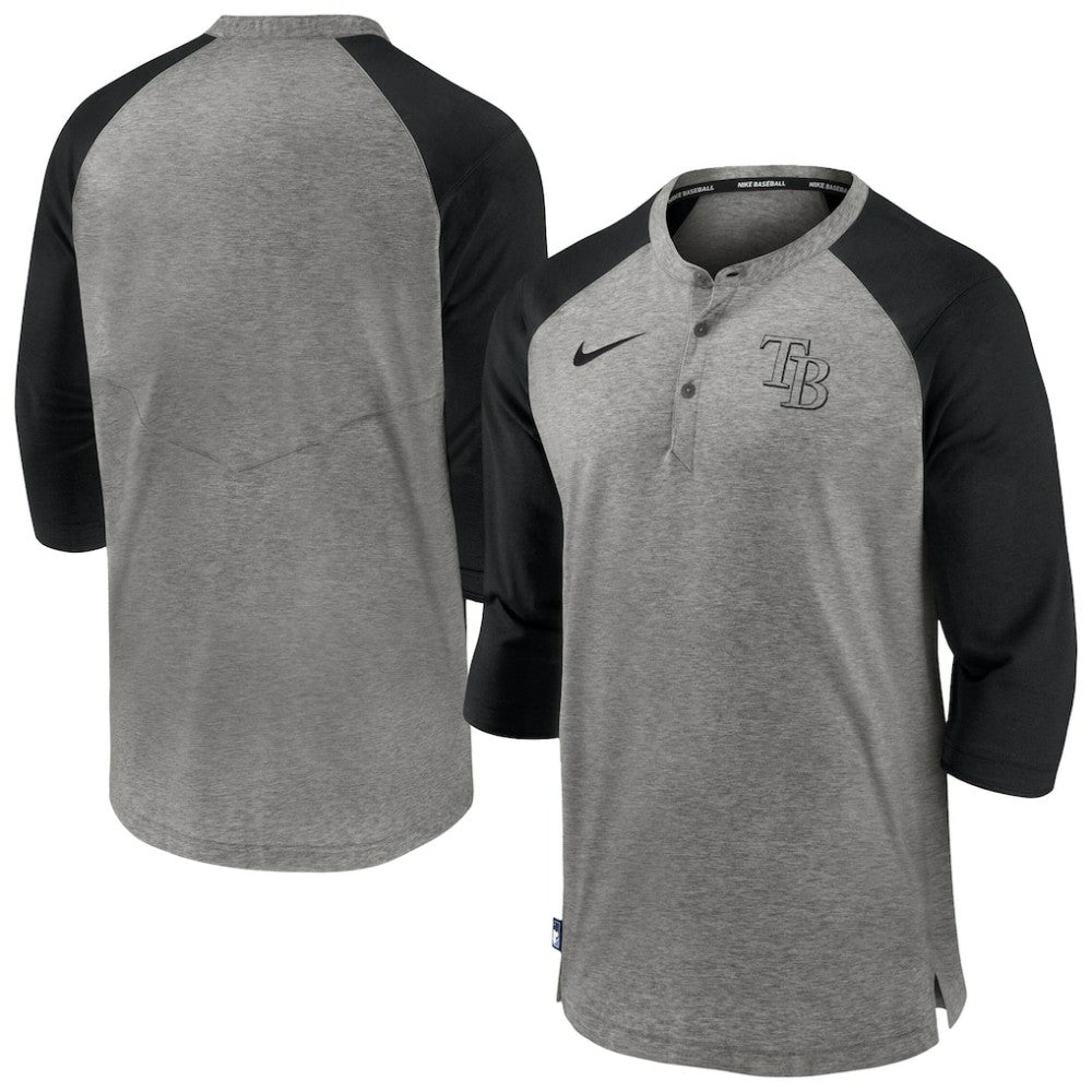 Tampa Bay Rays Authentic Collection Flux Henley Raglan 3/4-Sleeve T-Shirt - Gray | Nike