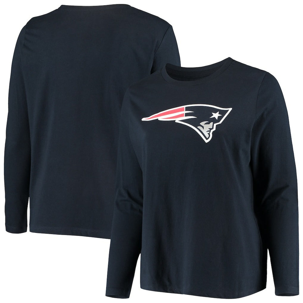 NFL New England Patriots Women's Plus Size Primary Logo Long Sleeve Scoop Neck T-Shirt