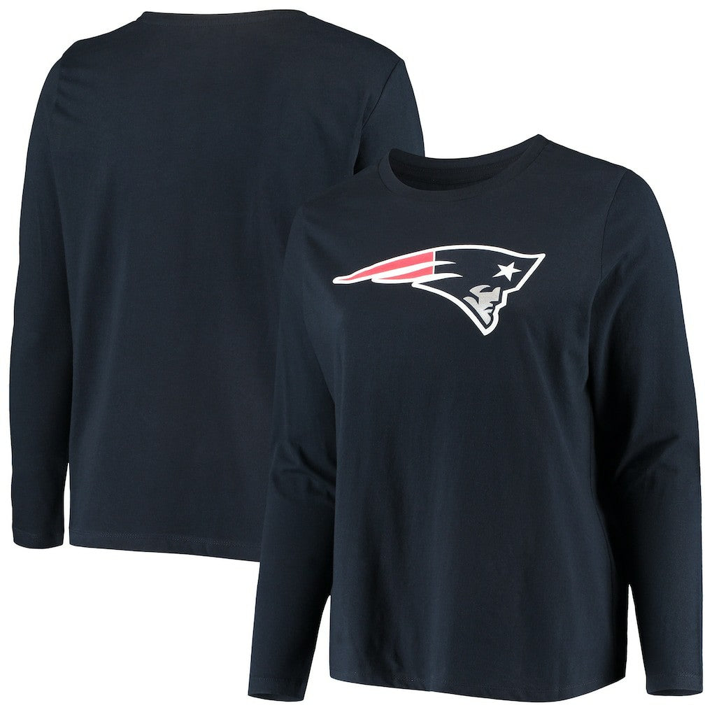 NFL New England Patriots Women's Plus Size Primary Logo Long Sleeve Scoop Neck T-Shirt