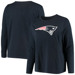 NFL New England Patriots Women's Plus Size Primary Logo Long Sleeve Scoop Neck T-Shirt