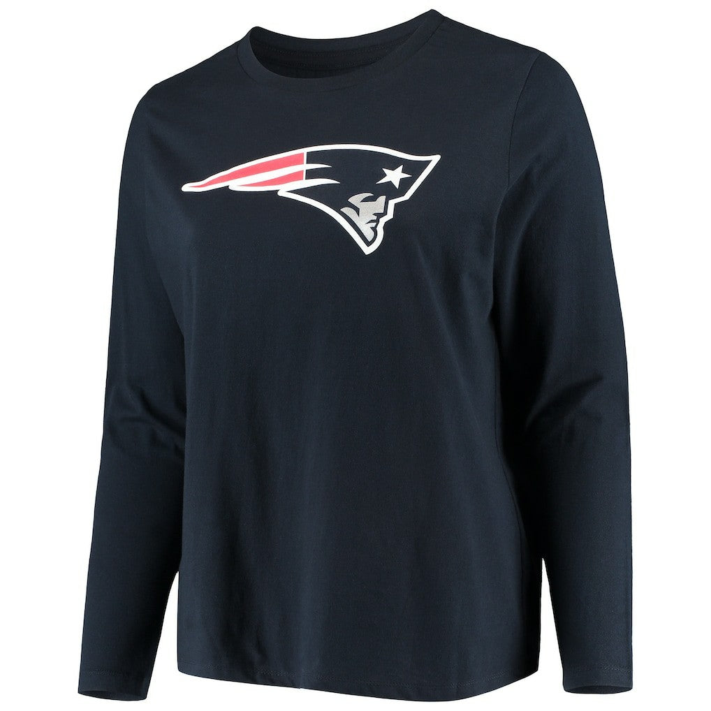 NFL New England Patriots Women's Plus Size Primary Logo Long Sleeve Scoop Neck T-Shirt