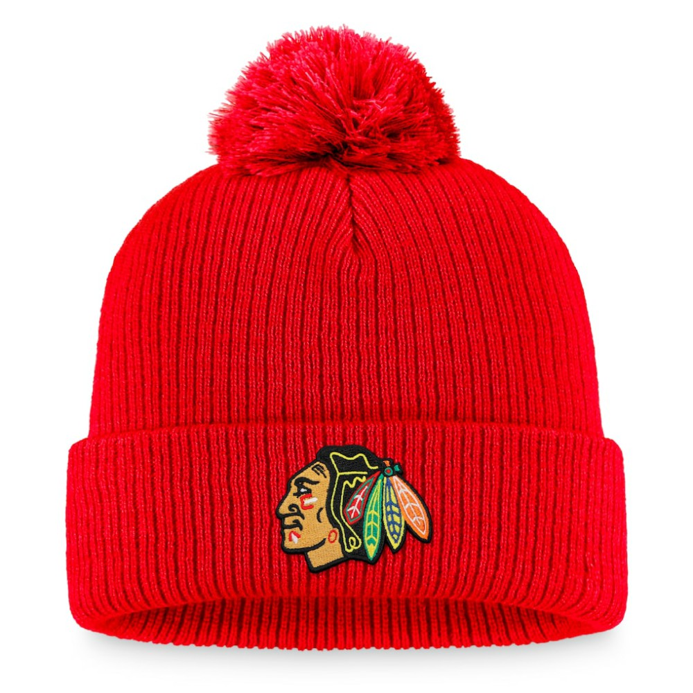 Chicago Blackhawks Fanatics Primary Logo Cuffed Knit Hat with Pom