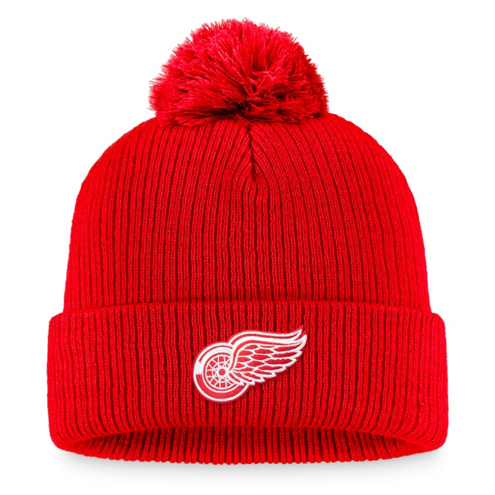 Detroit Red Wings Fanatics Primary Logo Cuffed Knit Hat with Pom