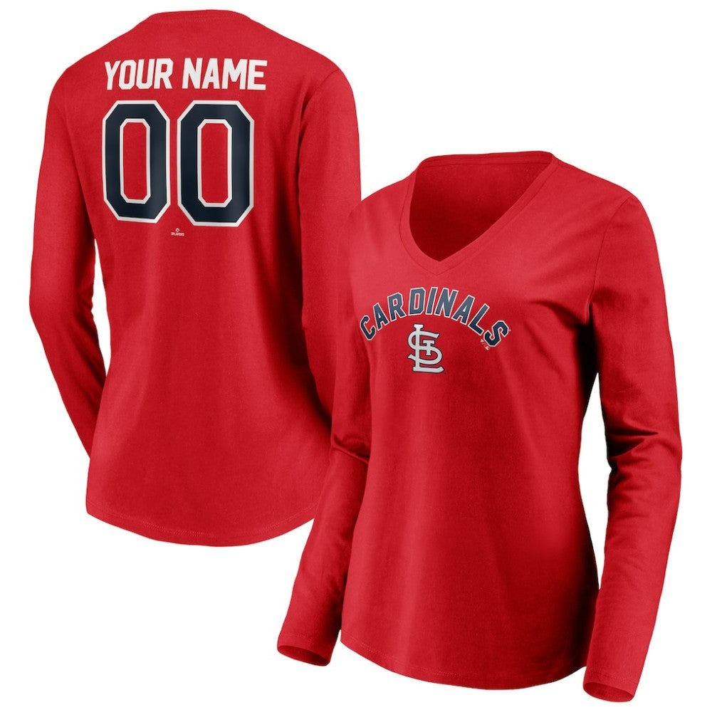 St. Louis Cardinals Women's Personalized Winning Streak Name & Number Long Sleeve V-Neck T-Shirt - Red
